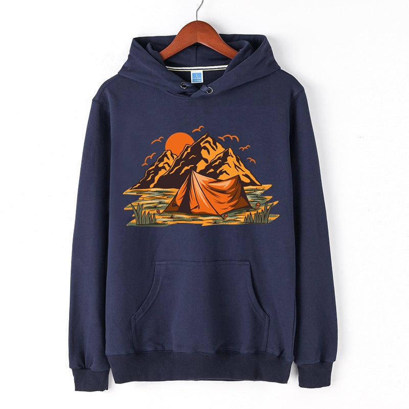 Camping Hoodie Mountain and Camping Graphic Print Pullover Outdoor Tops for Men