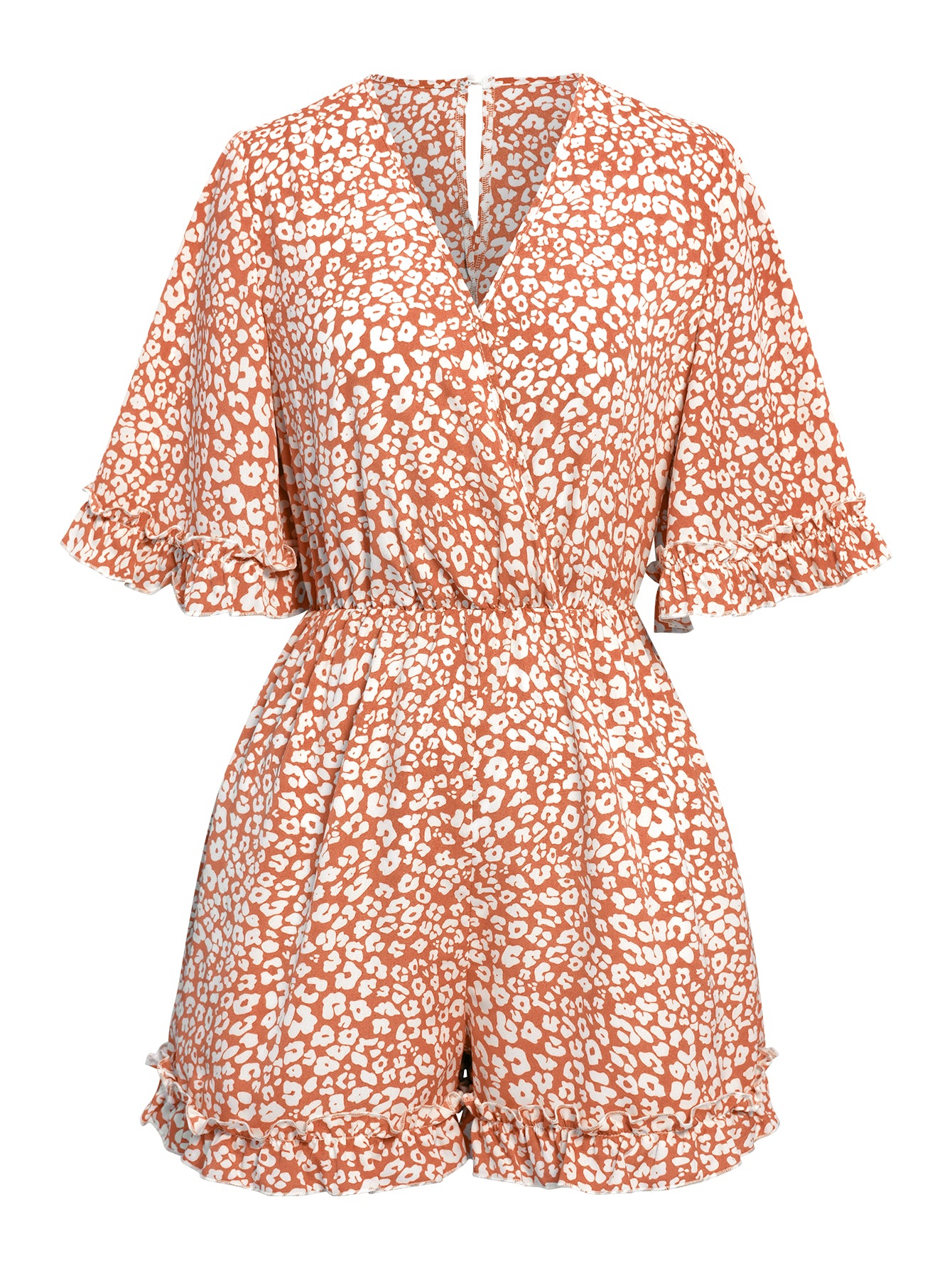Women Floral Print Ruffle Sleeve V Neck Romper