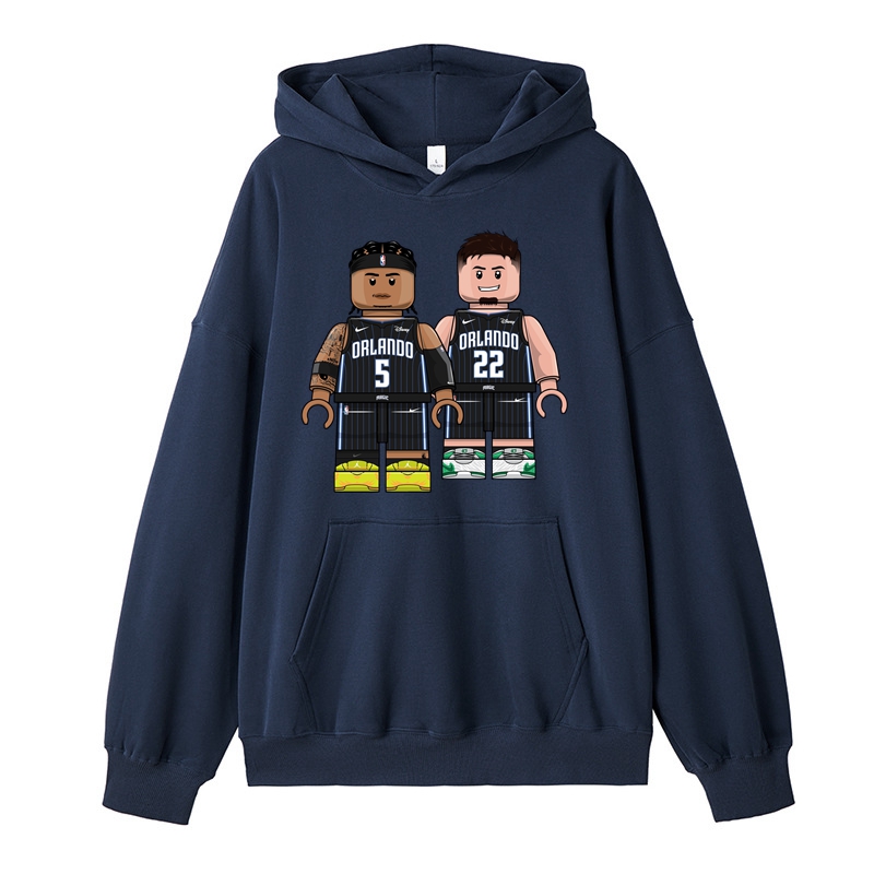 Basketball Player Print Hoodie Orlando Basketball Team Cotton Made Regular Fit Kangaroo Pouch Pocket