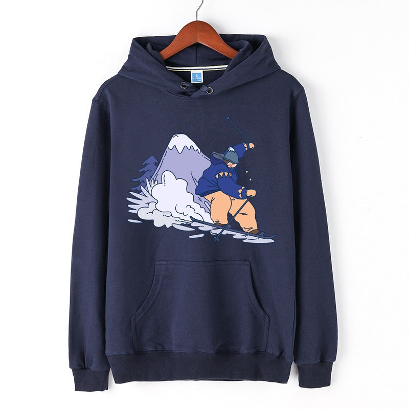 Skiing Hooded Sweatshirt Creative Skiing Graphic Print Hoodie Pullover for Men