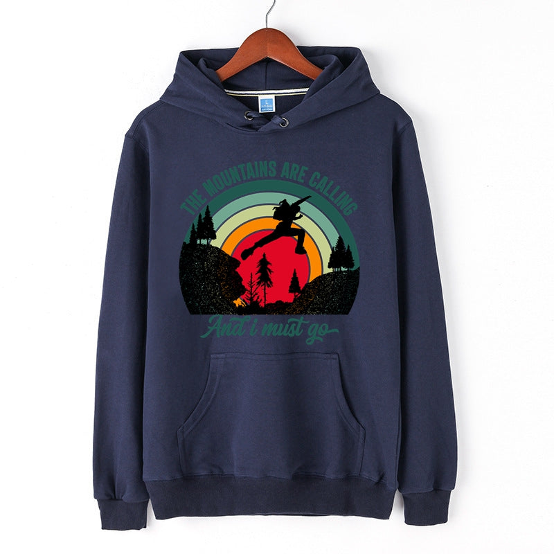 Men's Hiking Hoodie Outdoor Tops Mountains Are Calling Hiking Graphic Print