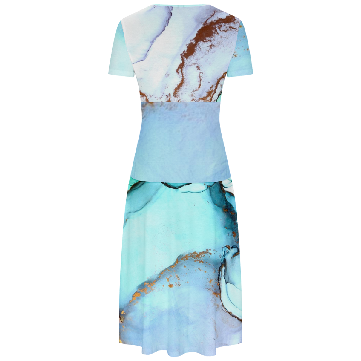 Women Cyan Bodycon Long Dress V Neck Short Sleeve Summer Dress