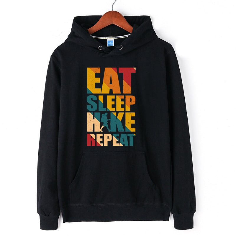 Creative Hike Hoodie Eat Sleep Hike Repeat Letter Print Pullover for Men