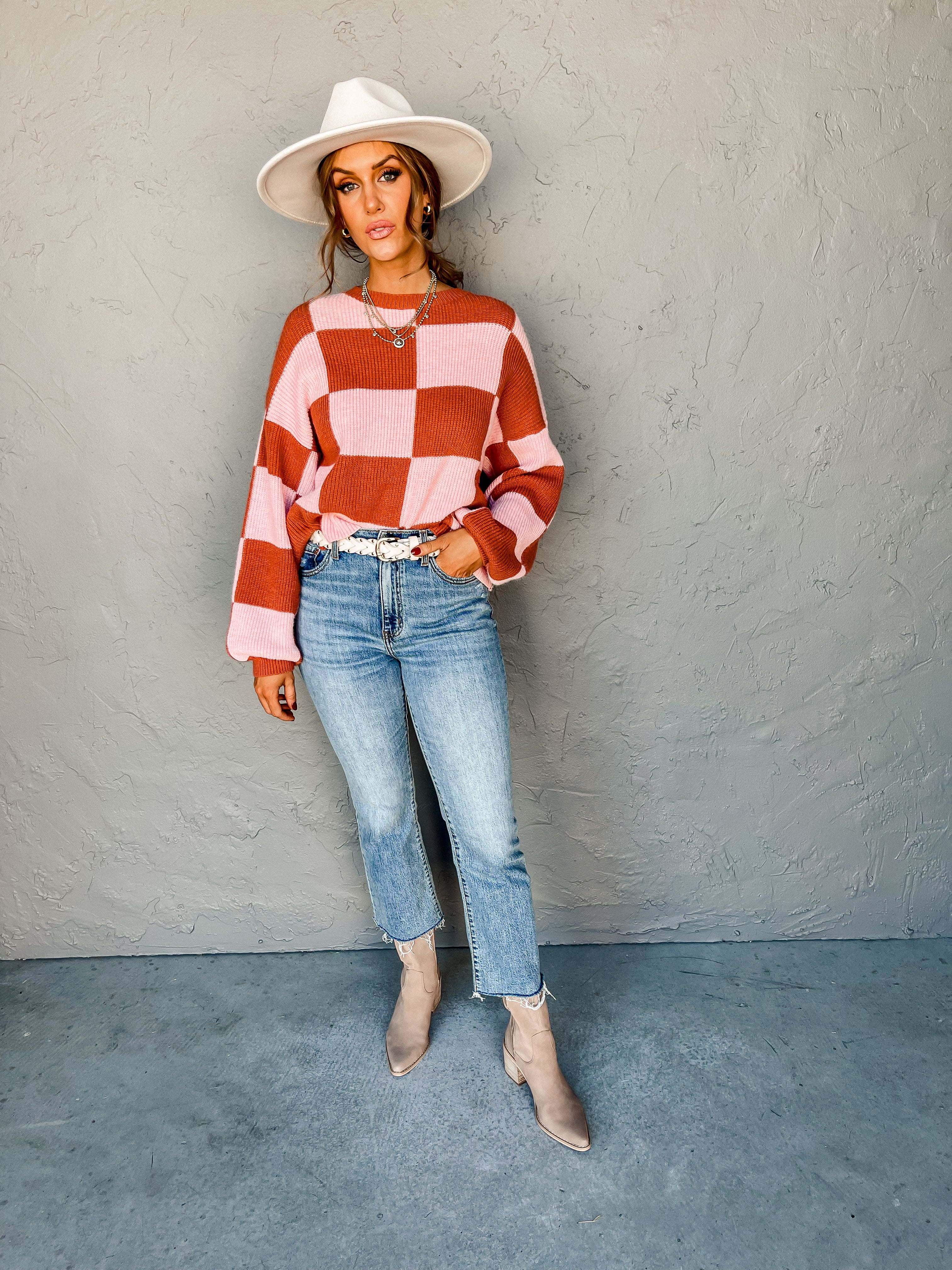 Best Match Checkered Oversized Sweater