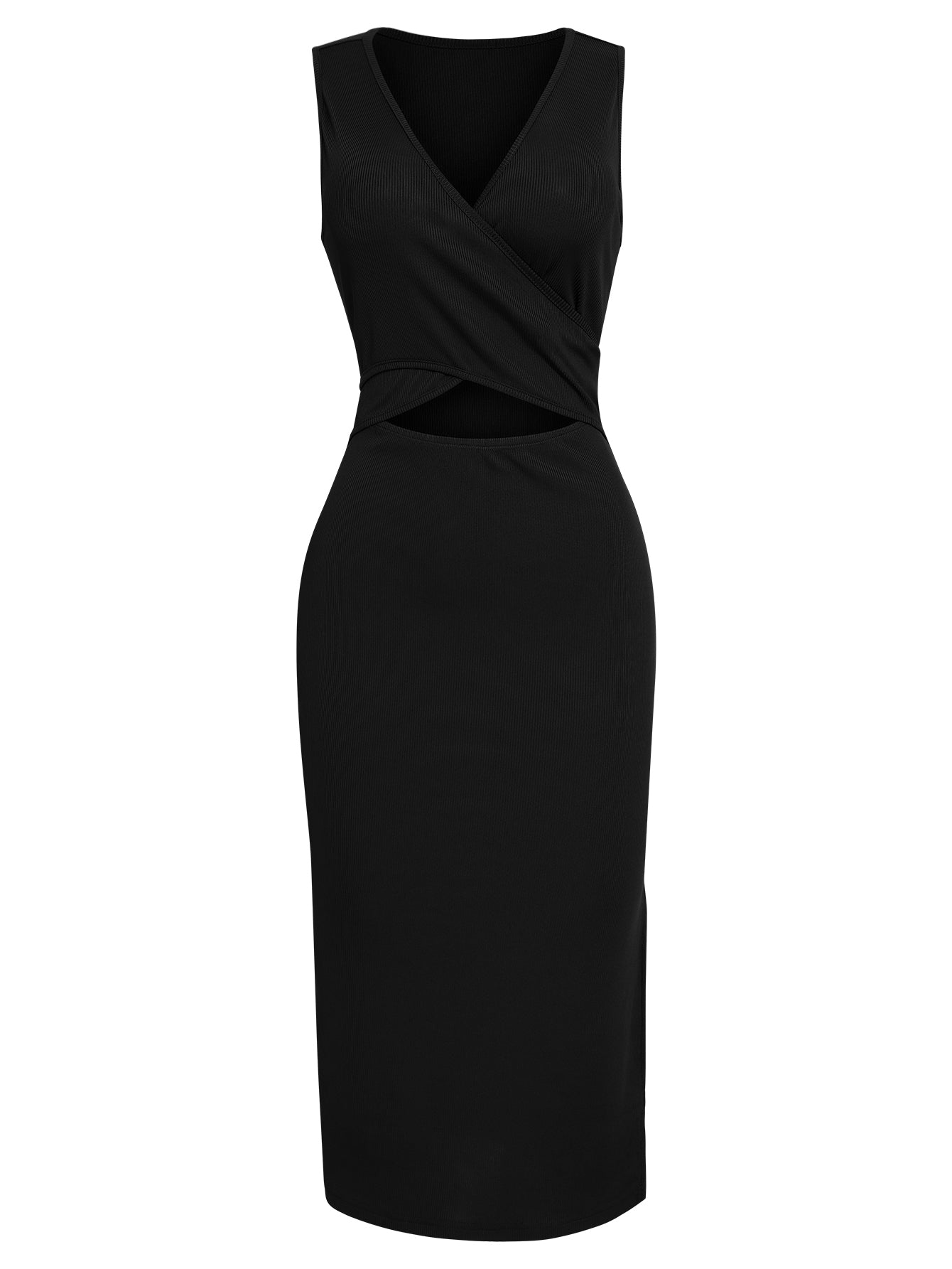 Women Sleeveless Cut-Out Bodycon Dress Split V Neck