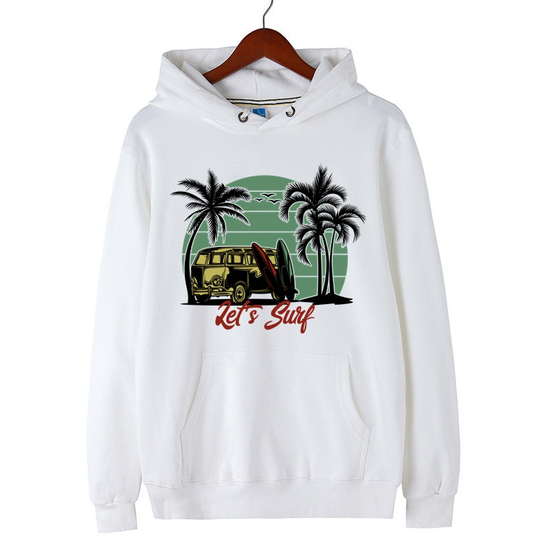 Surfing Graphic Print Hoodie for Men Single Side Print Cotton Tops