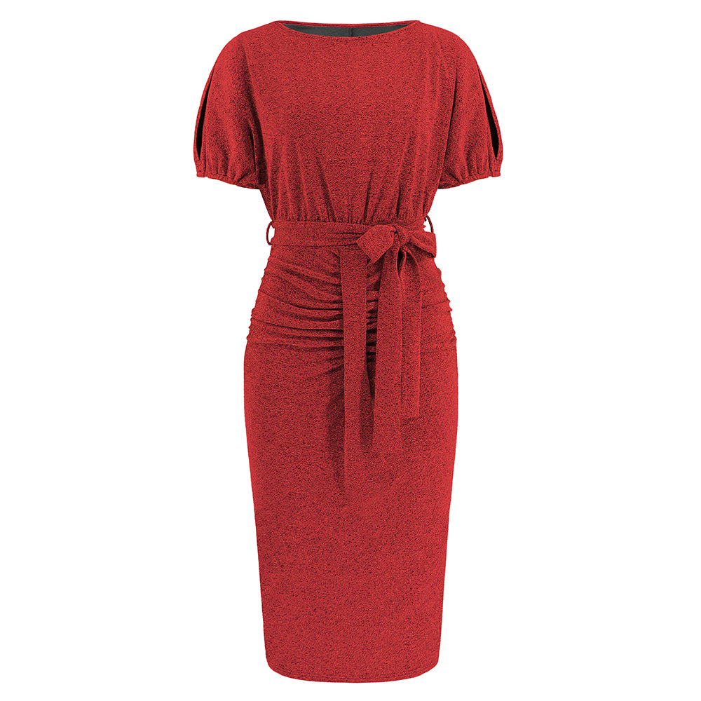 Women Bodycon Short Sleeve Wrap Dress Back Split