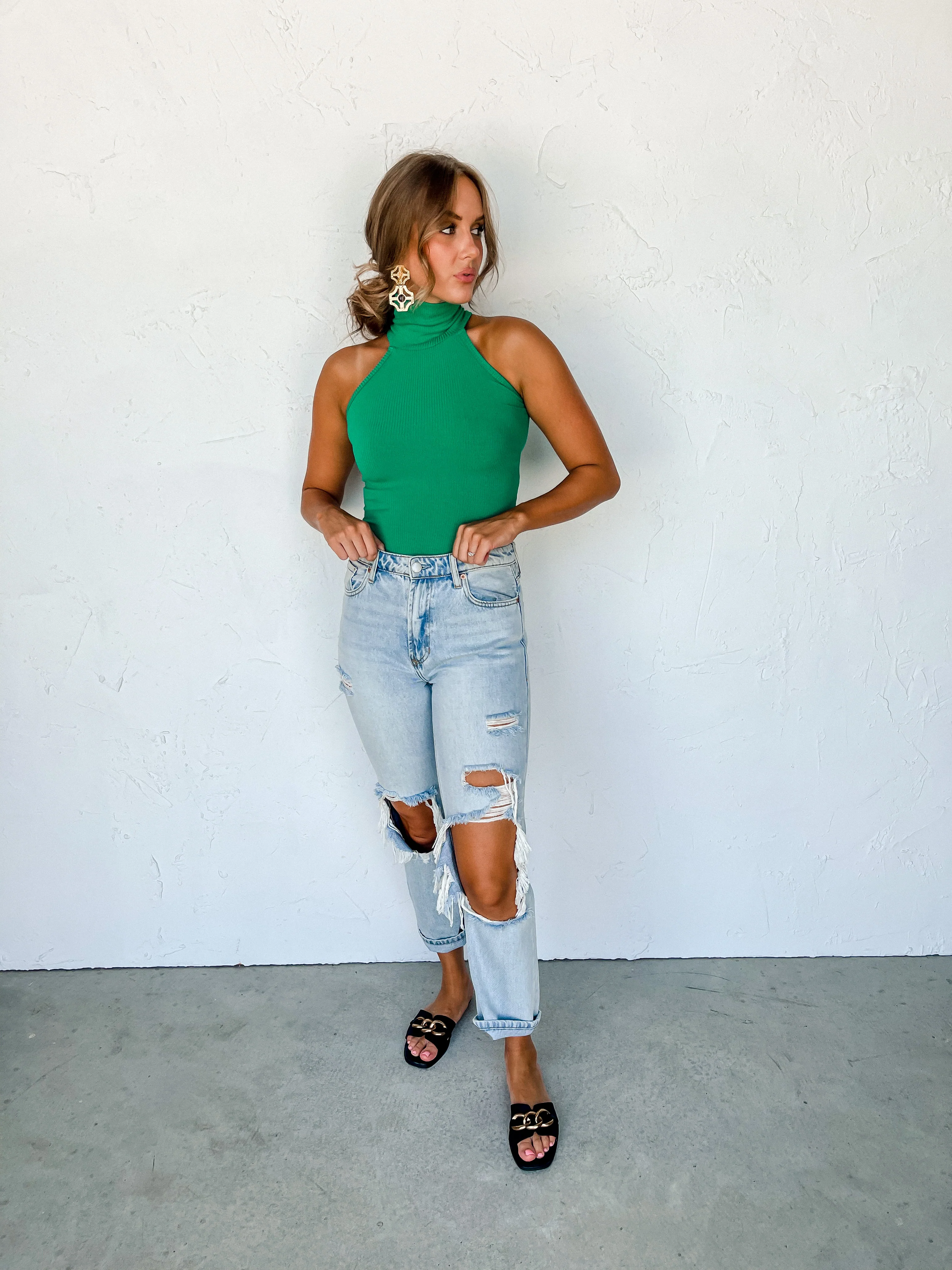 Along The Way Sleeveless Turtle Neck Top-Green