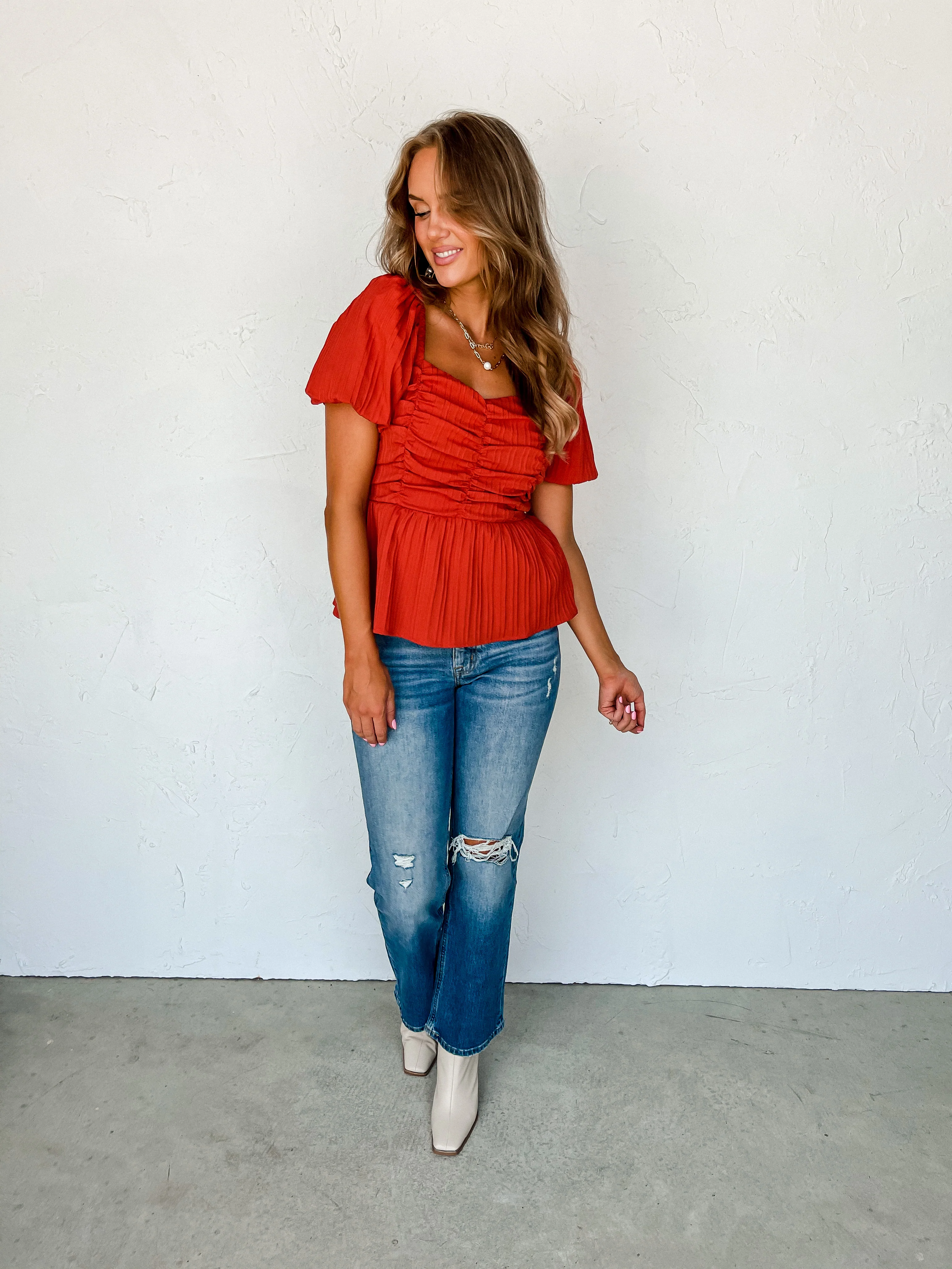 Pep Talk Ruched Puff Sleeve Top