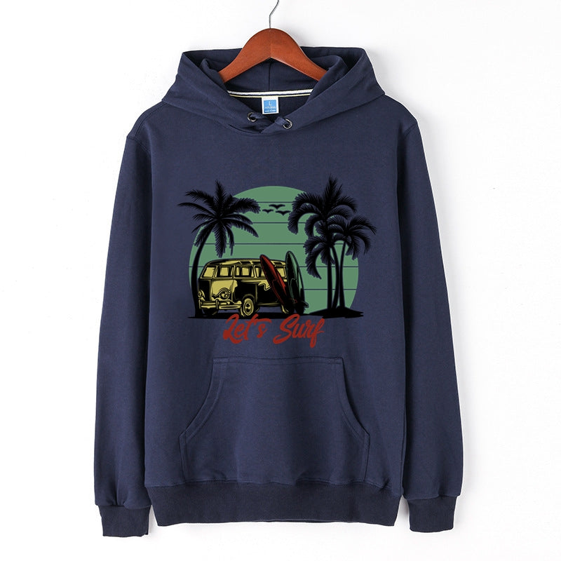 Surfing Graphic Print Hoodie for Men Single Side Print Cotton Tops