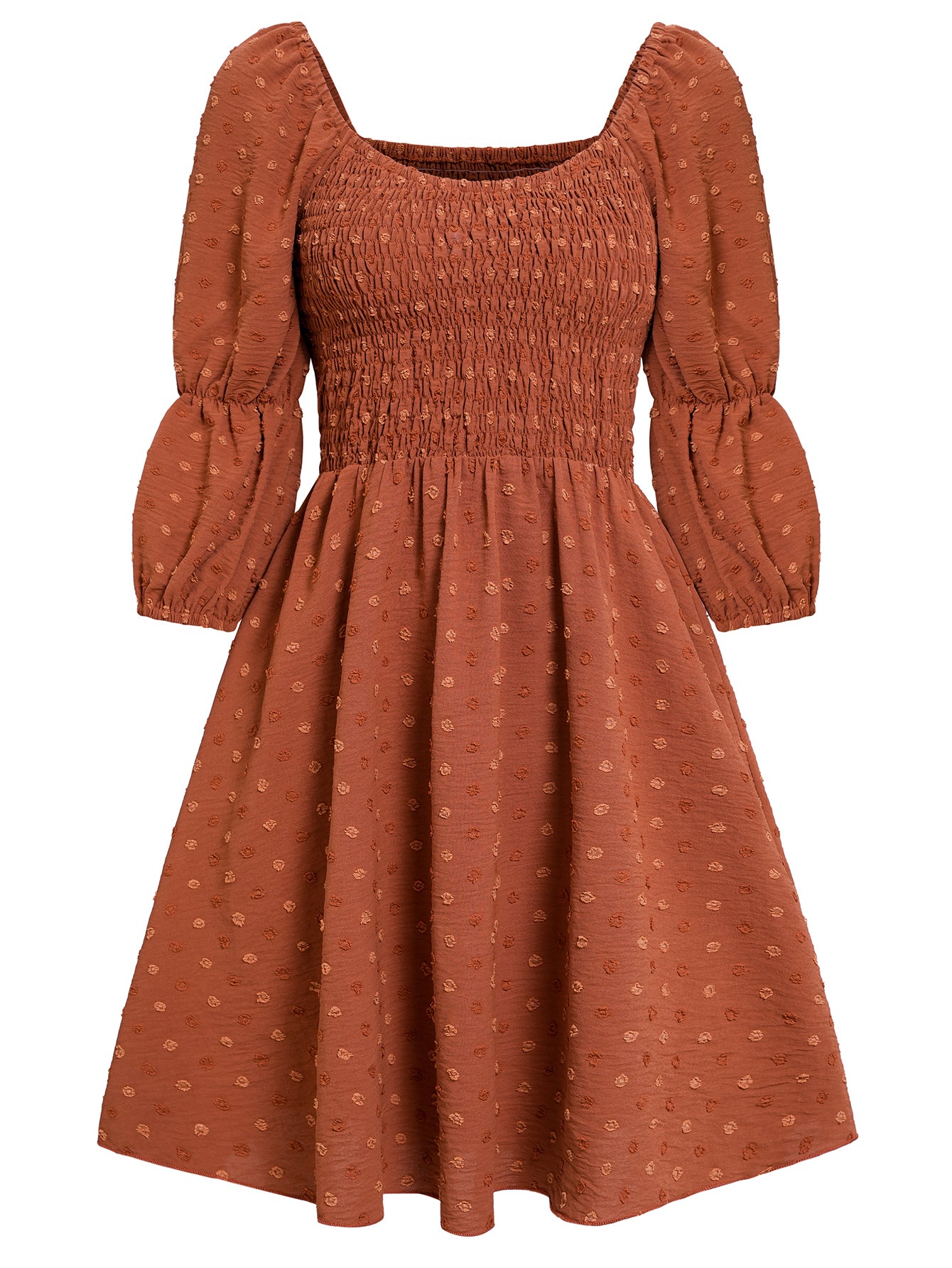 Women Frenchy Square Neckline Puff Sleeve Swiss Dot Dress