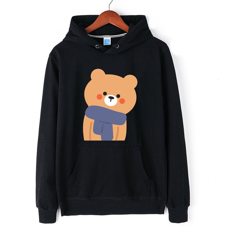 Cute Brown Bear Graphic Print Hoodie Kangaroo Pocket Drawstring Pullover for Men