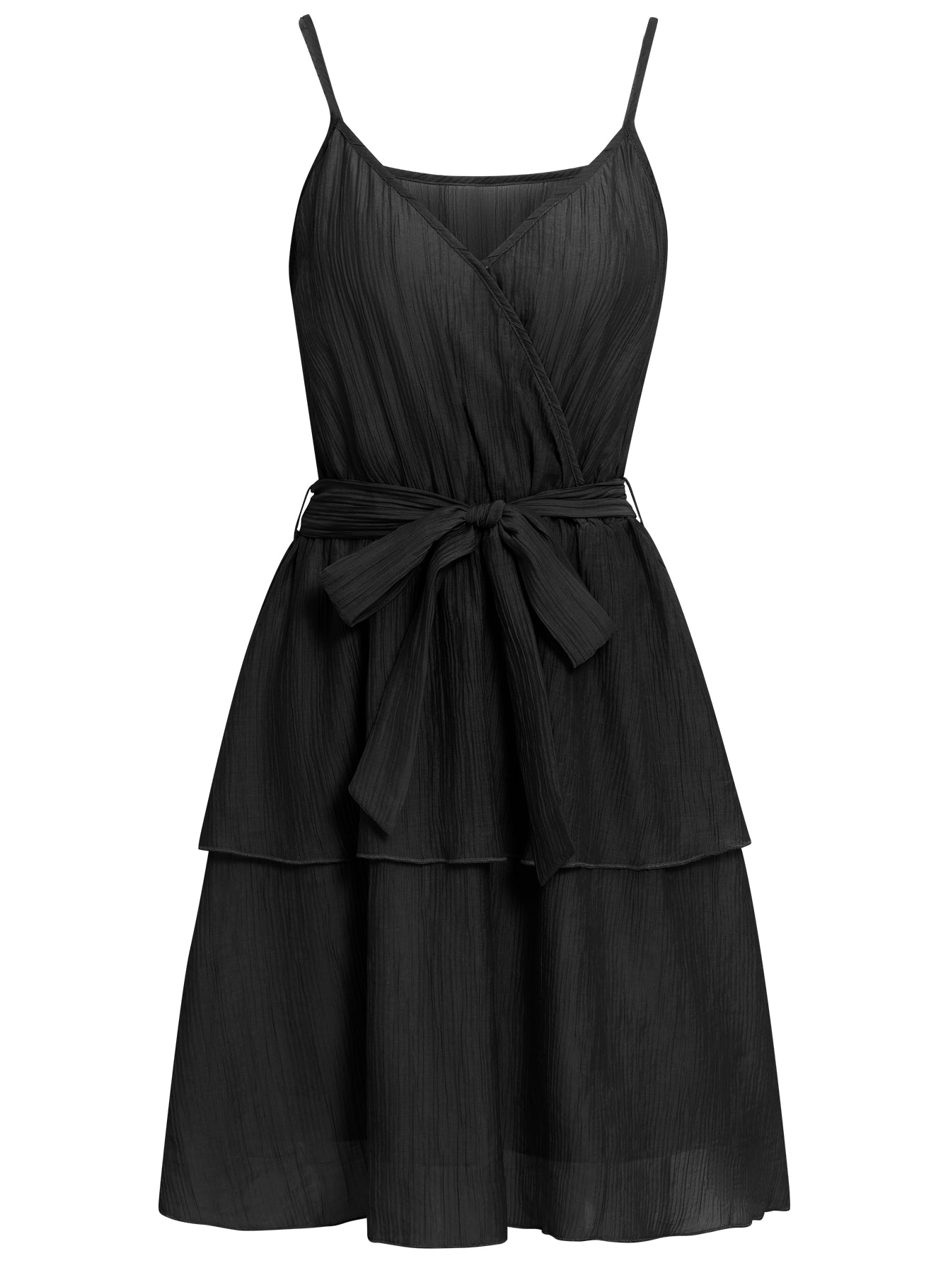 Women Layered Mini Wrap Sundress Sleeveless V-Neckline