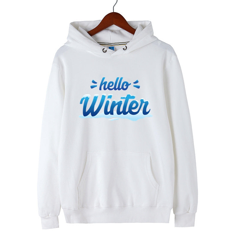 Hello Winter Snow Graphic Hoodie Men's Outdoor Sweatshirt Cotton Merch