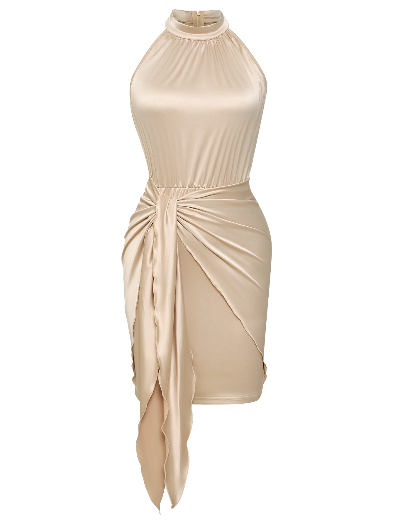 Women Bodycon Hanging Neck Tie Side Mini Dress Formal Skirt