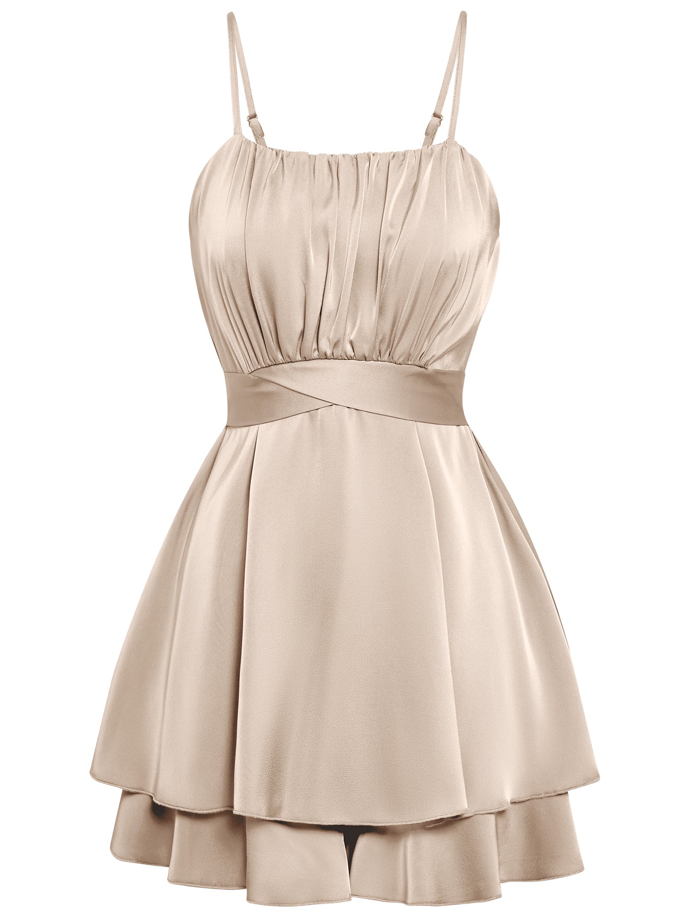 Women Silky Ruffle Sleeveless Skirt Tie Back Dress