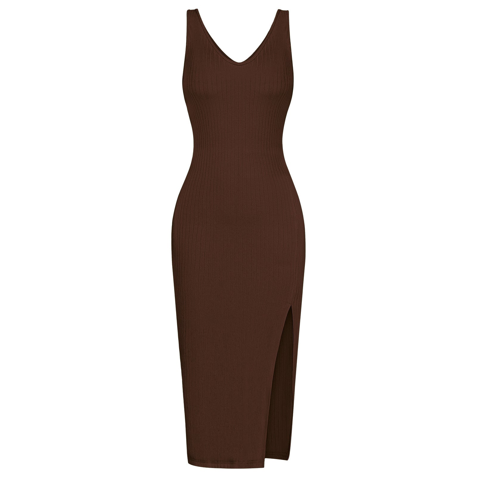 Women Bodycon Midi Sweater Dress V-neck Split Dress Knitted