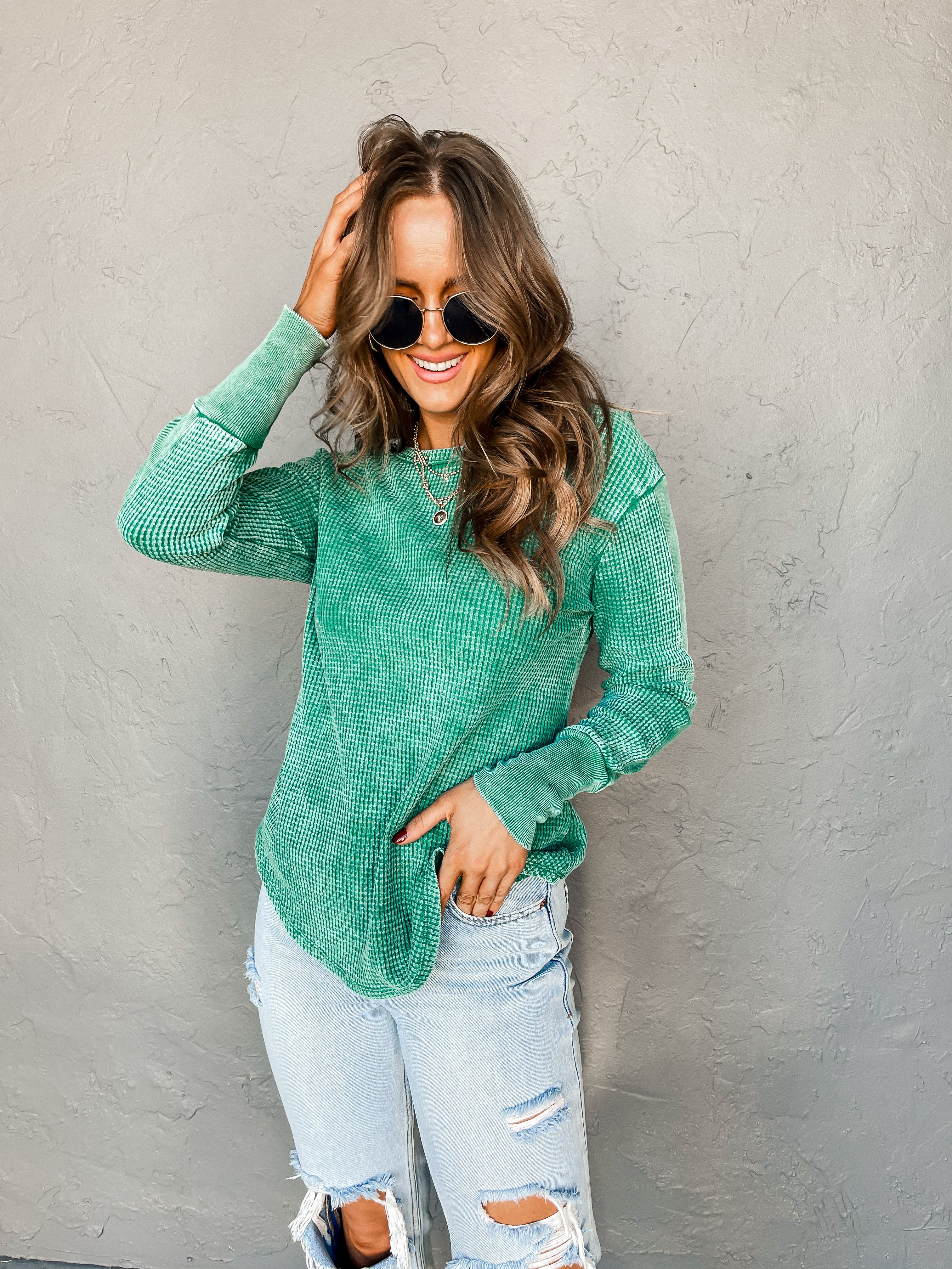 My Everything Baby Waffle Top-Green