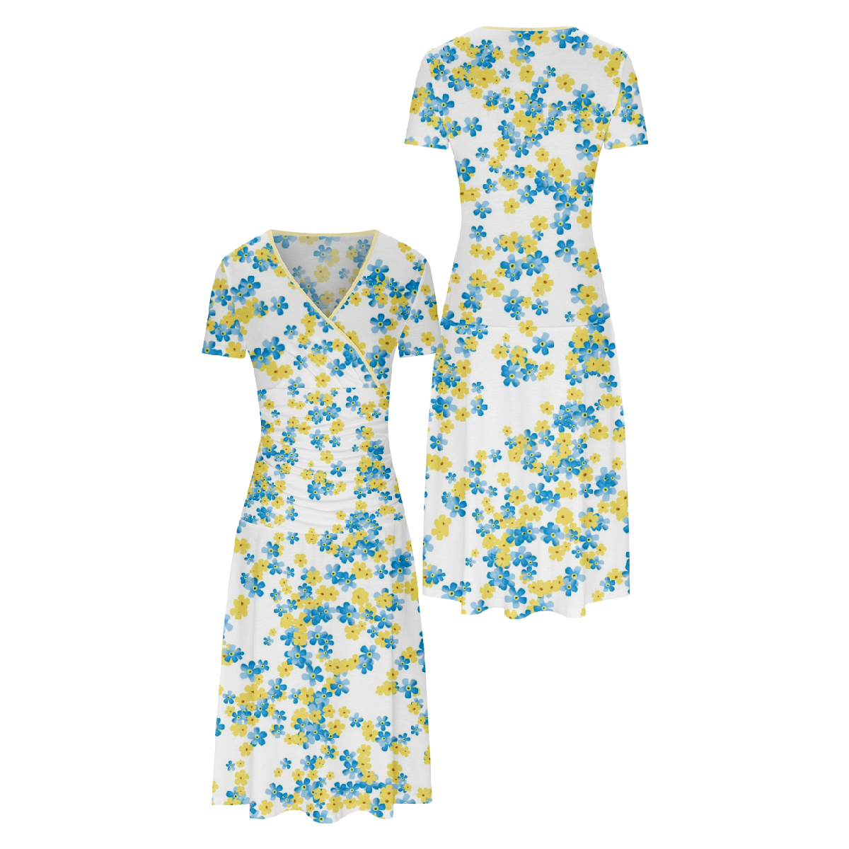 Women Flower Print Summer Long Dress Bodycon Short Sleeve V-Neckline Dress