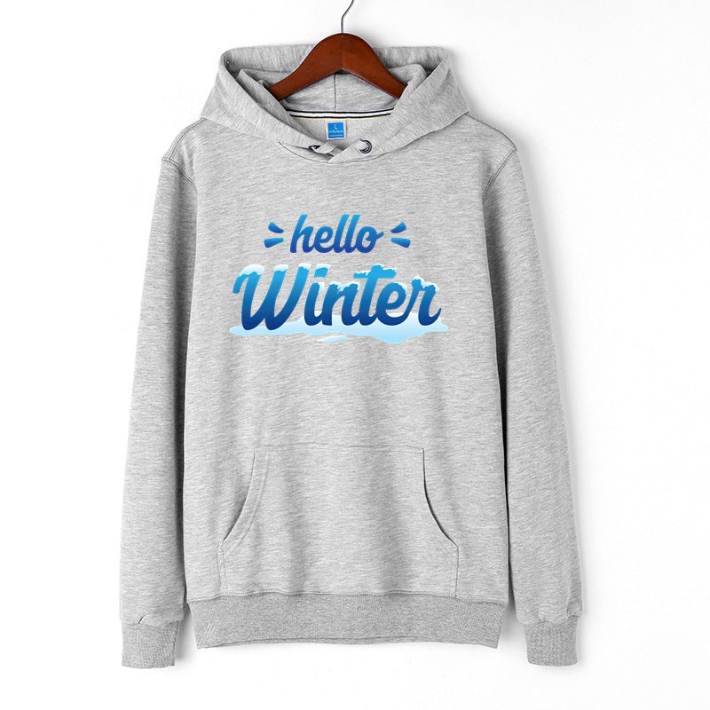 Hello Winter Snow Graphic Hoodie Men's Outdoor Sweatshirt Cotton Merch