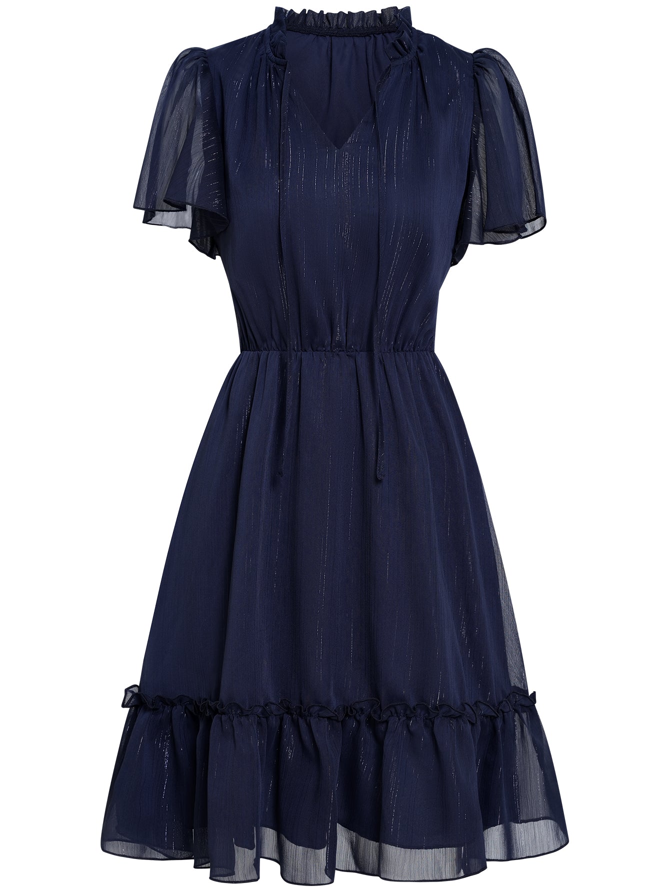 Women Ruffle Summer Dress V Neckline Short Sleeves Skirt