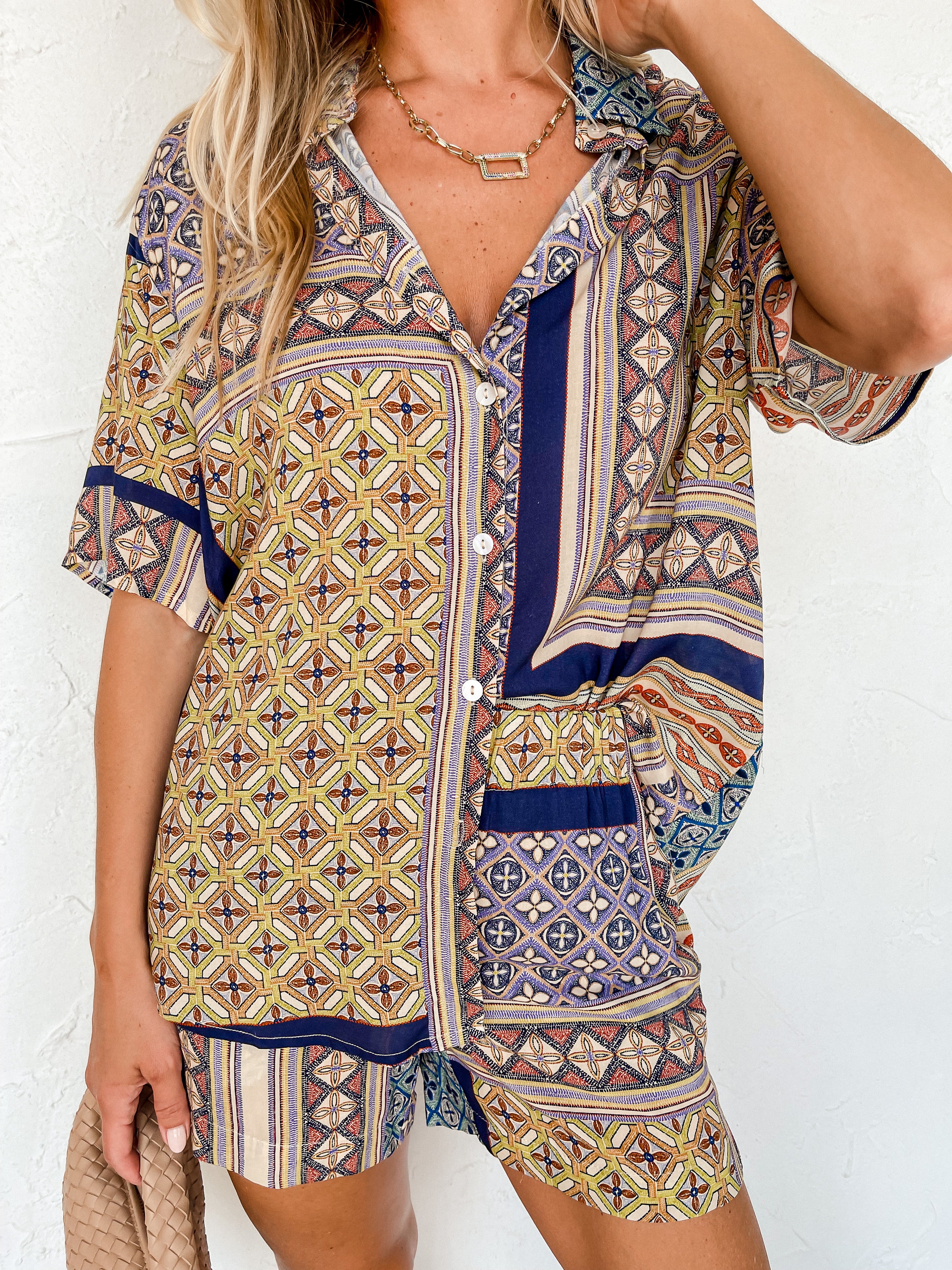 Stellar Style Patchwork Button Front Top