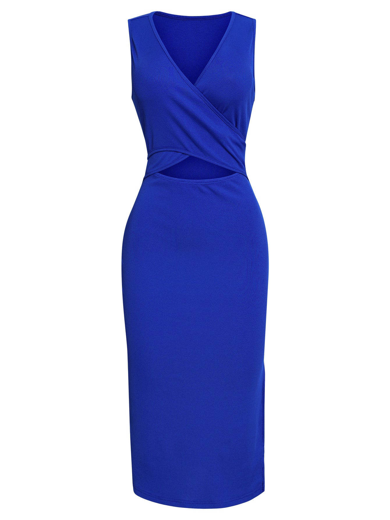 Women Sleeveless Cut-Out Bodycon Dress Split V Neck
