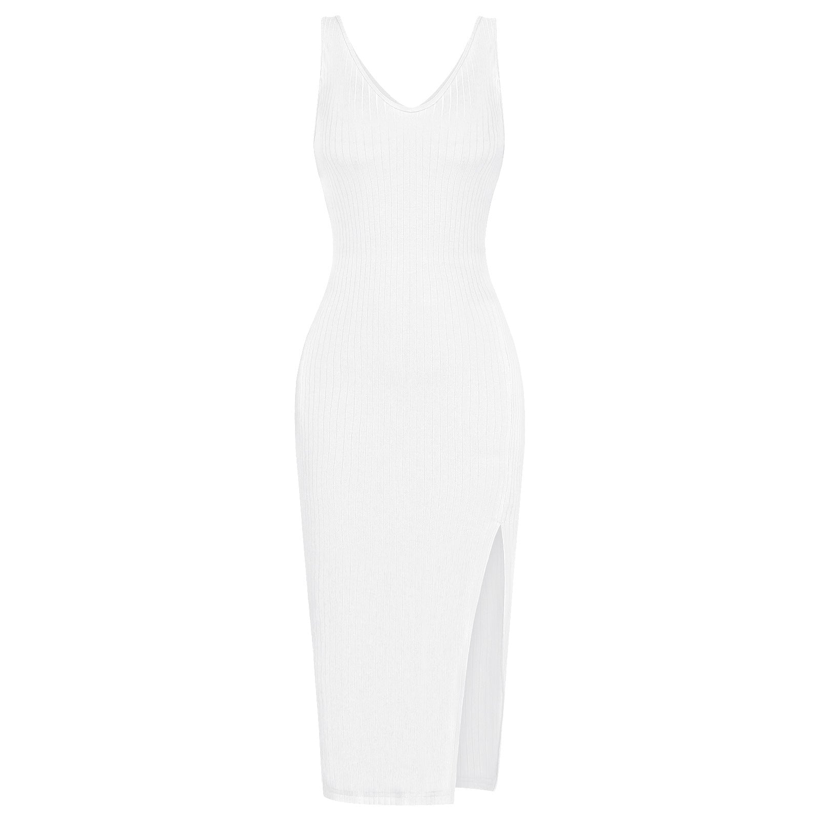Women Bodycon Midi Sweater Dress V-neck Split Dress Knitted