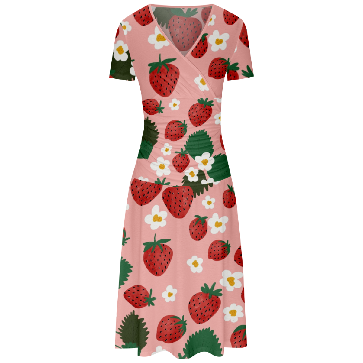 Women Strawberry Print Bodycon Dress Short Sleeve V Neckline