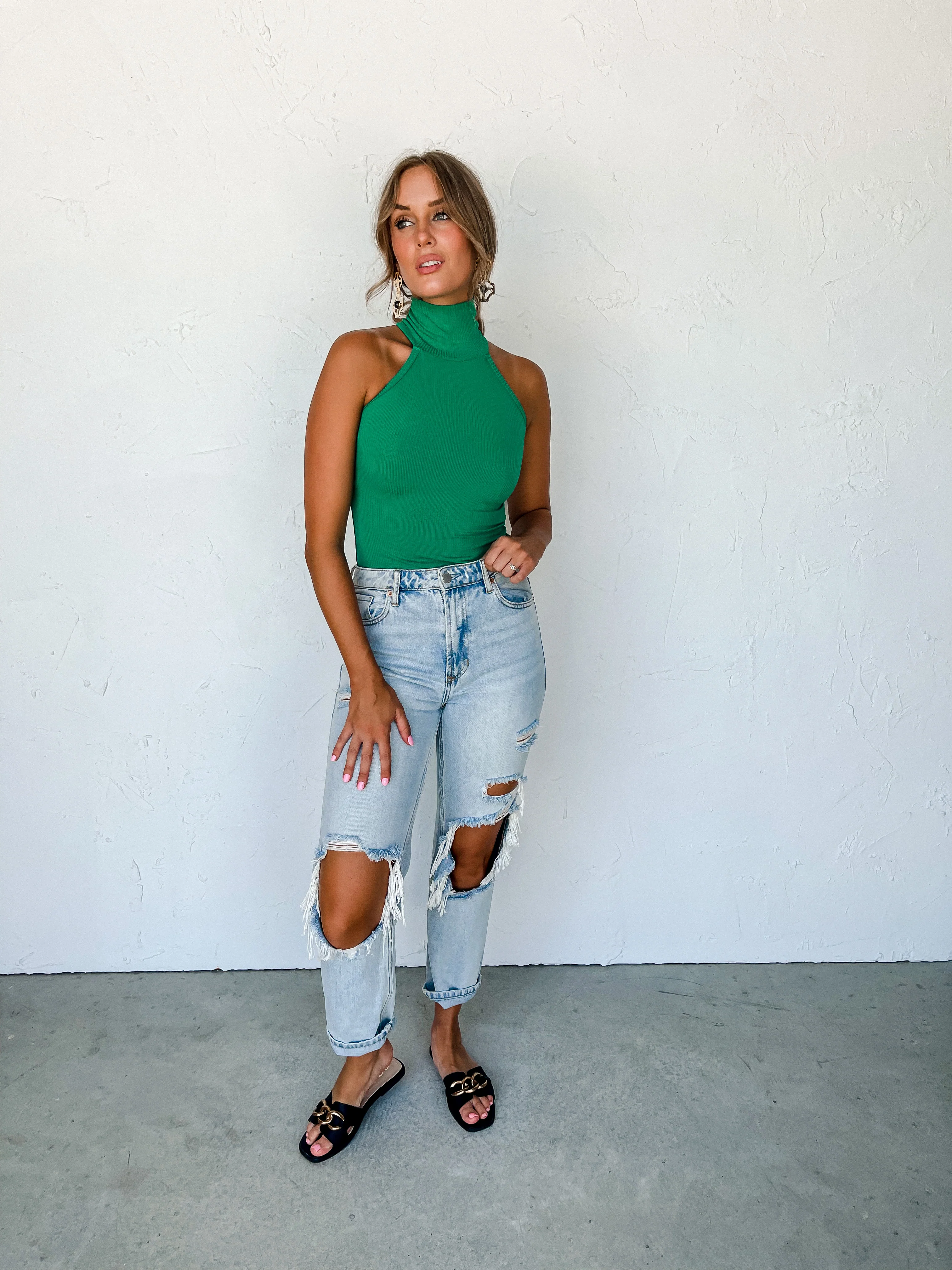 Along The Way Sleeveless Turtle Neck Top-Green