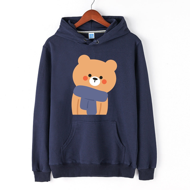 Cute Brown Bear Graphic Print Hoodie Kangaroo Pocket Drawstring Pullover for Men