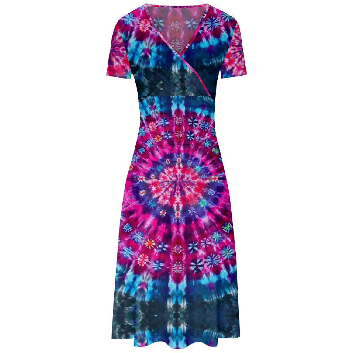 Women Tie Dye Bodycon Long Dress Short Sleeve V-Neckline Dress