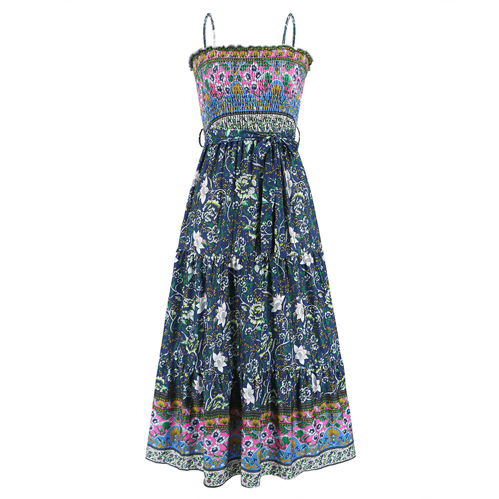 Women Floral Sleeveless Sundress High Waist Summer Dress
