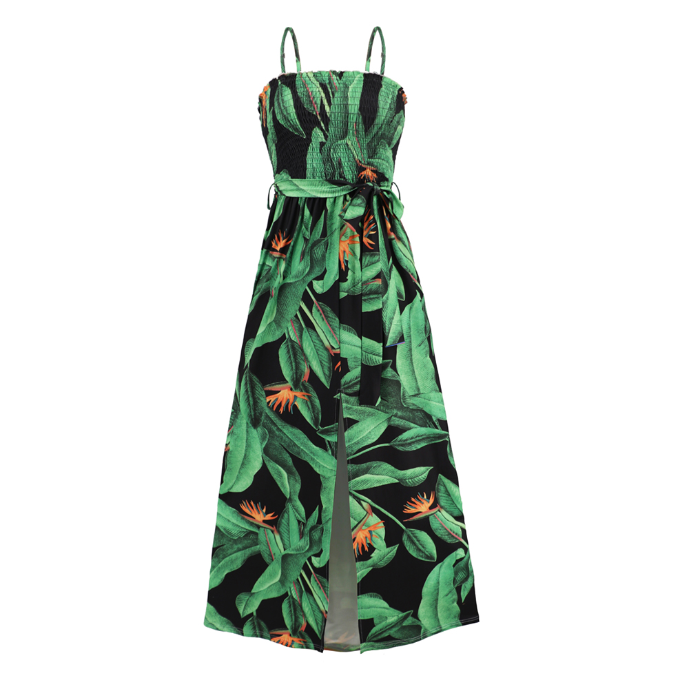 Women Floral Print Sleeveless Split Sundress High Waist