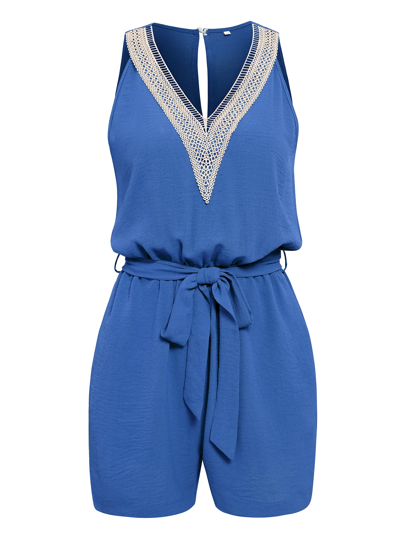 Women Lace V Neck Tie Front Romper Sleeveless