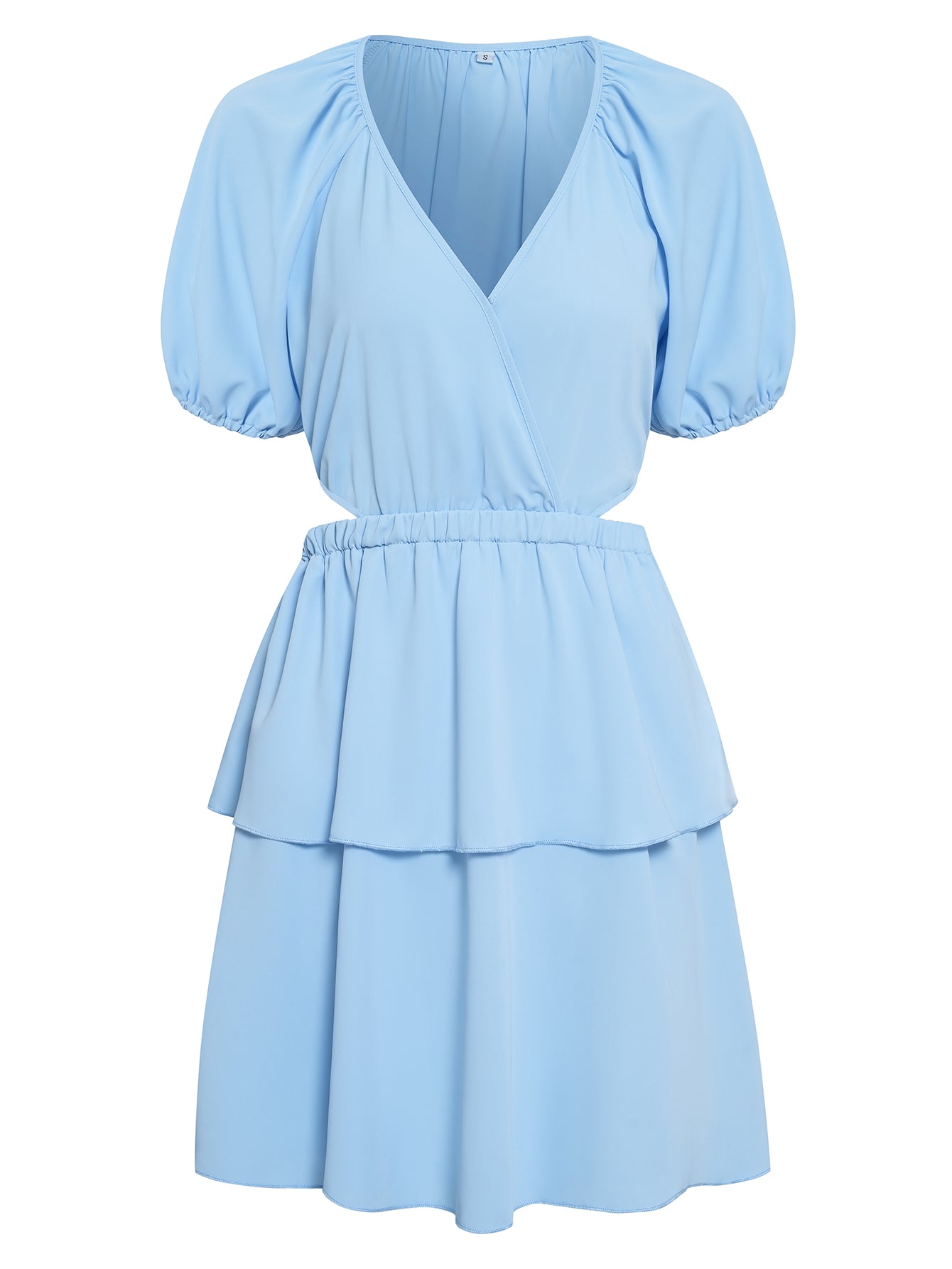 Women V-Neckline Short Sleeve Open Waistline Mini Dress