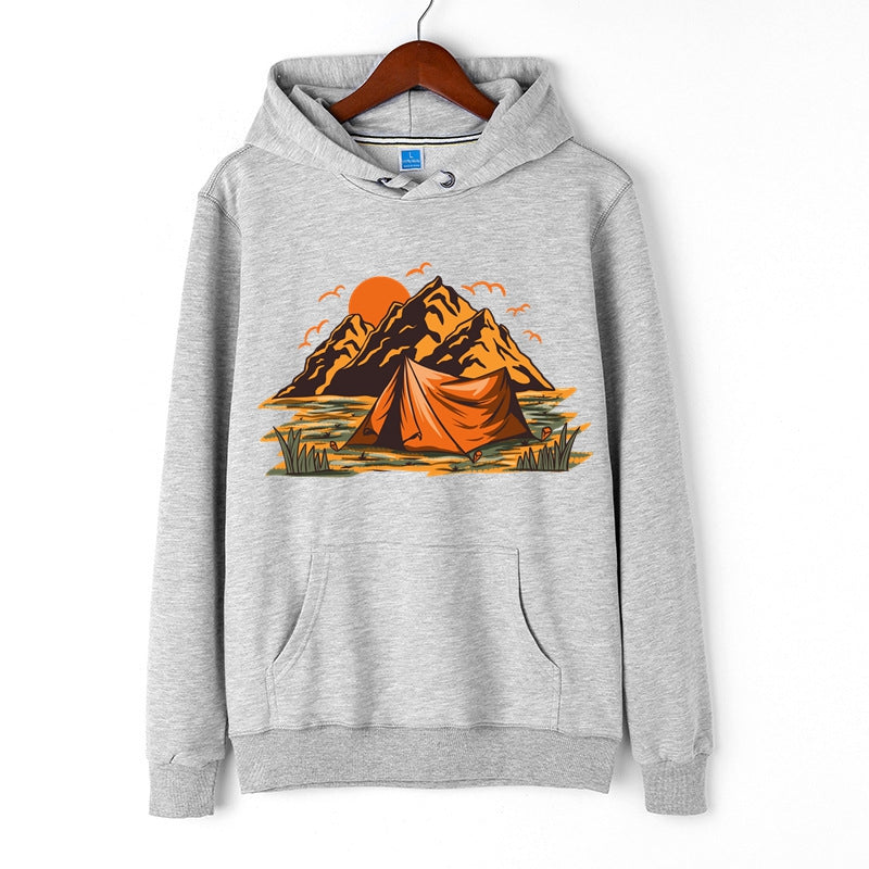 Camping Hoodie Mountain and Camping Graphic Print Pullover Outdoor Tops for Men