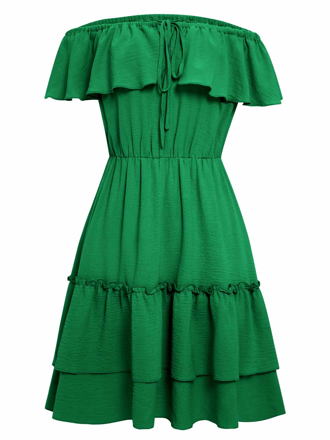 Women Off Shoulder Puff HEM Mini Dress Layered Skirt