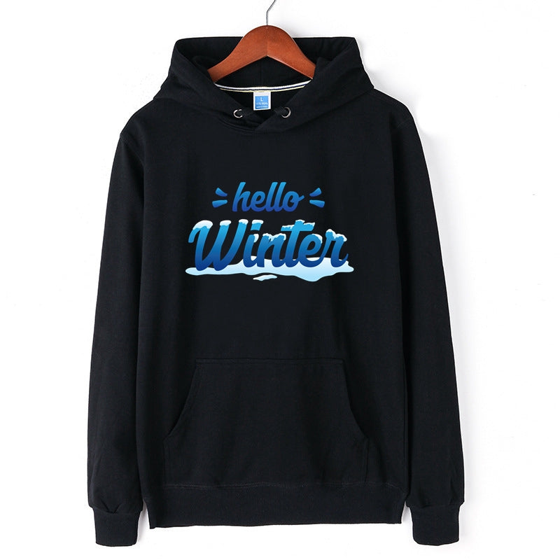 Hello Winter Snow Graphic Hoodie Men's Outdoor Sweatshirt Cotton Merch