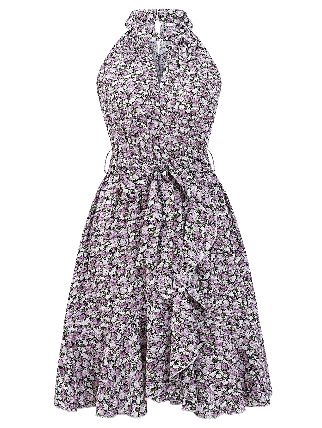 Women Halterneck Floral Print Sleeveless Summer Skirt Tie Front