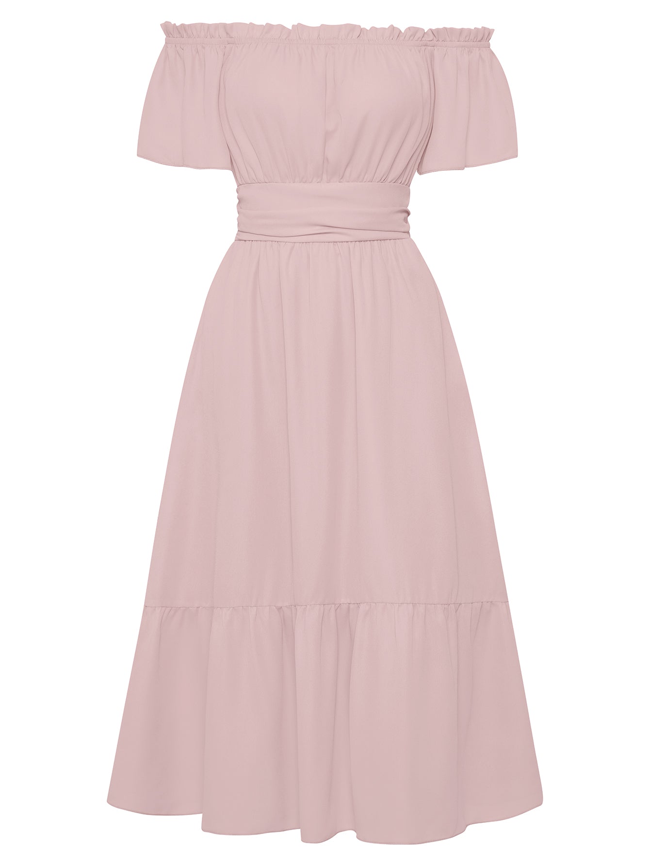 Women Off Shoulder Open Back Tiered Long Dress Layered HEM