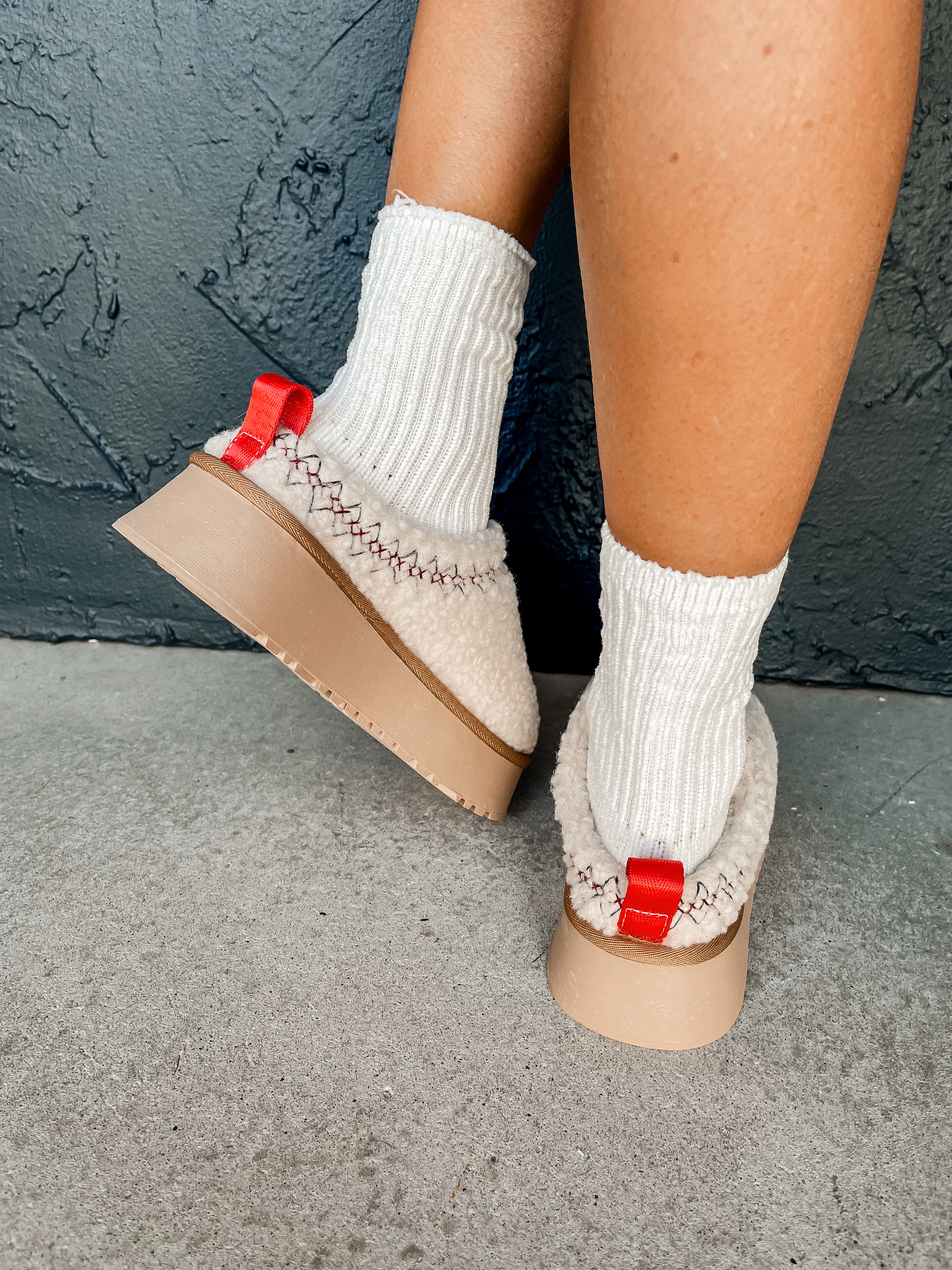 Isaac Sherpa Platform Slippers-Off White