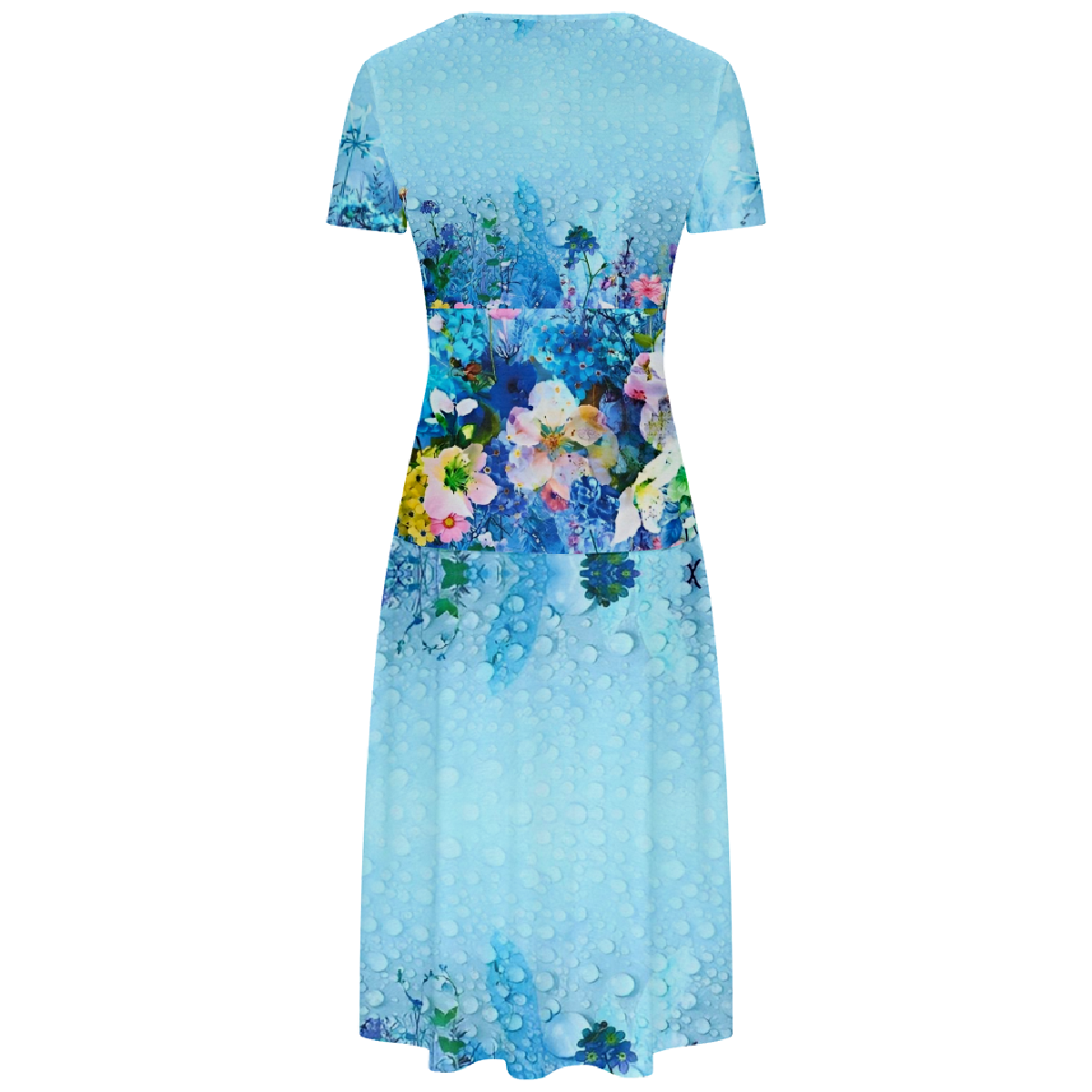 Women Flower Waterdrop Print Bodycon Dress Asymmetrical V-Neckline Short Sleeve