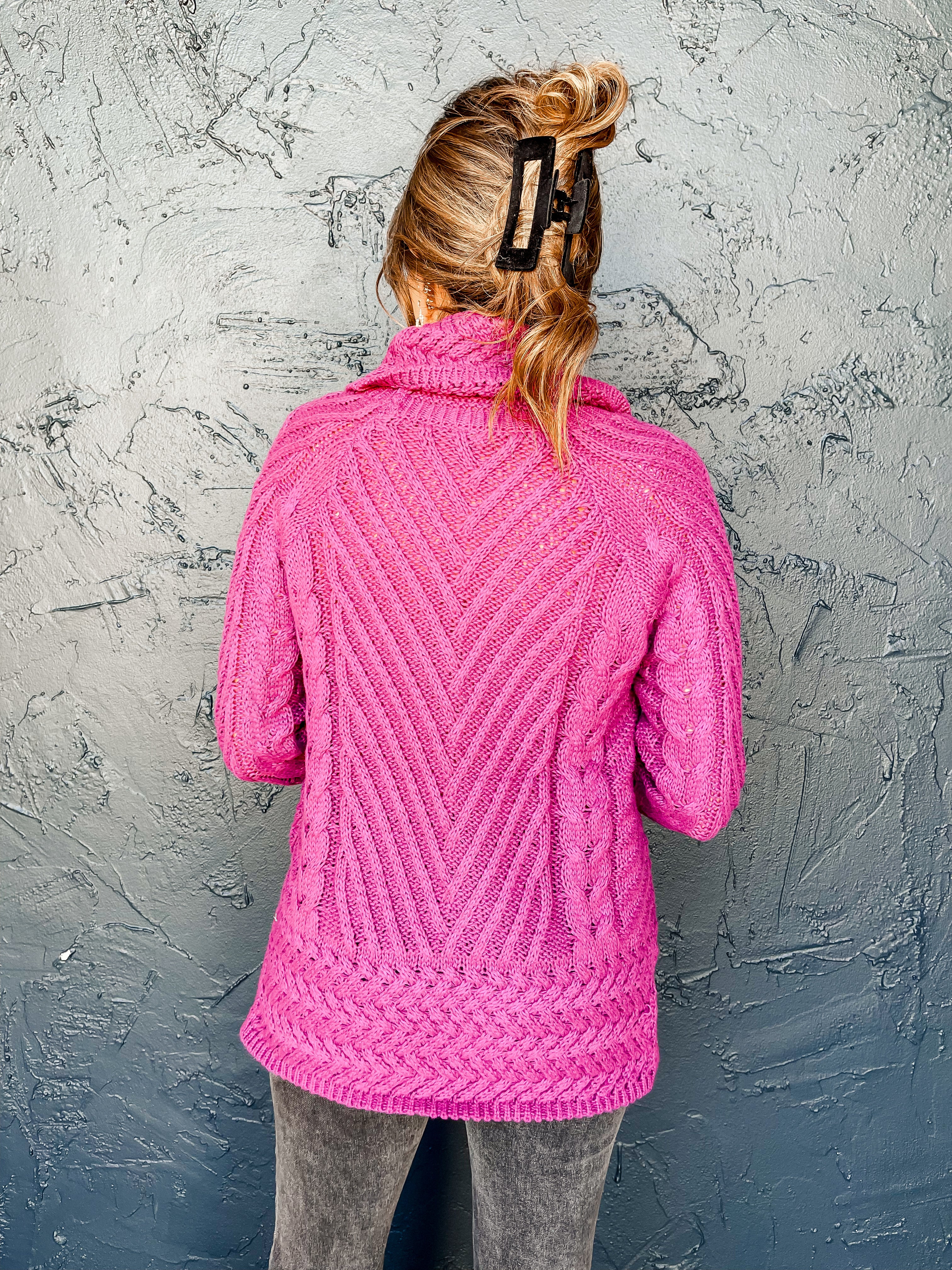 Lodge Life Turtle Neck Sweater-Magenta
