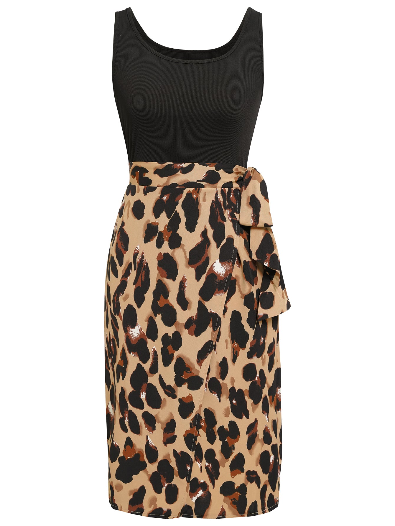 Women Leopard Print Tie Side Wrap Skirt Sleeveless