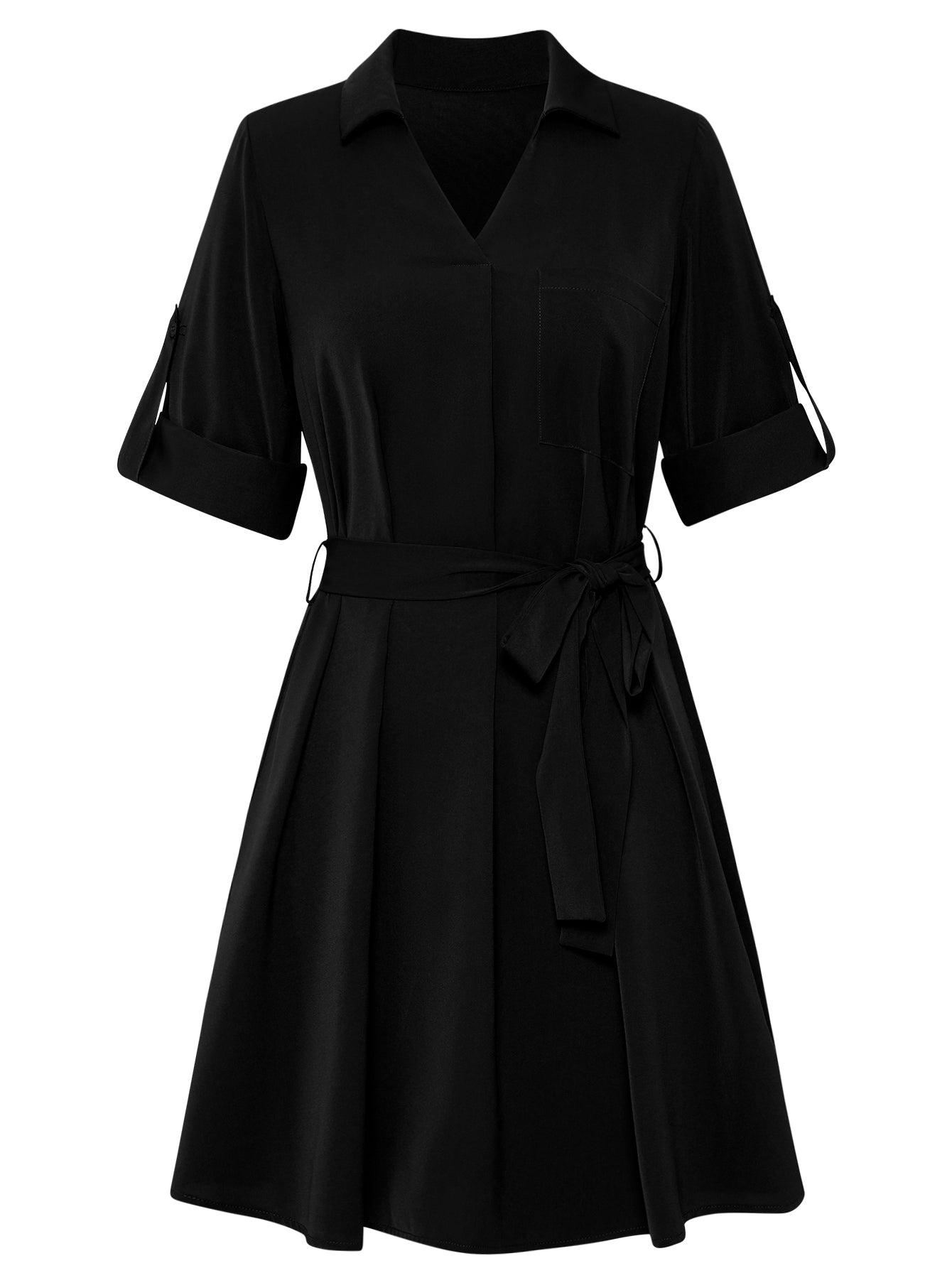 Women Lapel V-Neckline Tie Front Dress Wrap Sweater Dress
