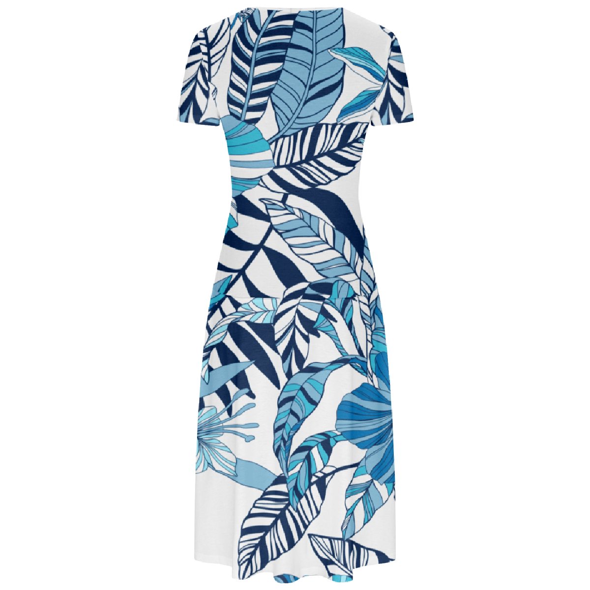 Women Tropical Leaf Print Bodycon Dress Summer Dress V Neckline Short Sleeve