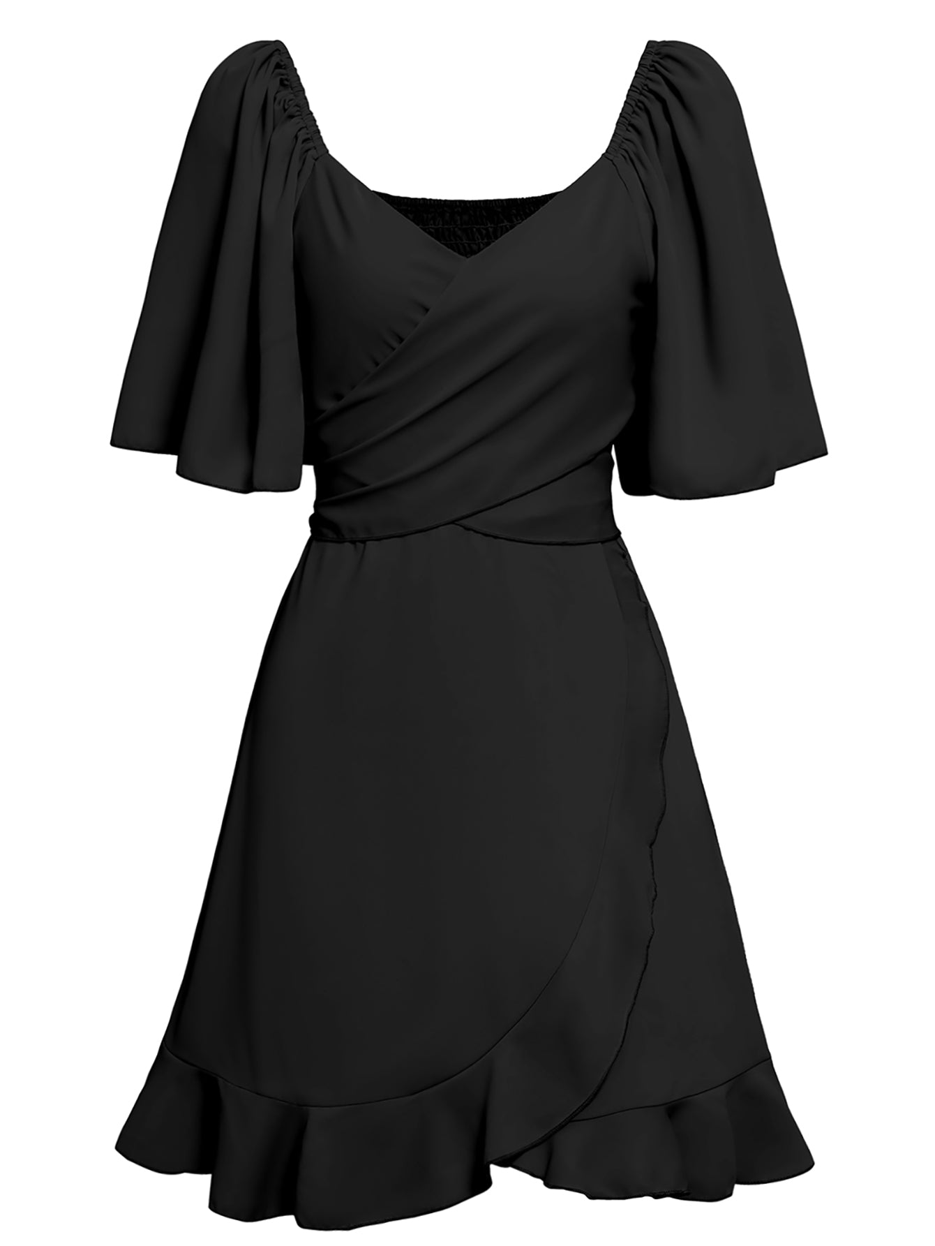 Women Ruffle Sleeve V Neckline Tie Back Dress Summer Skirt