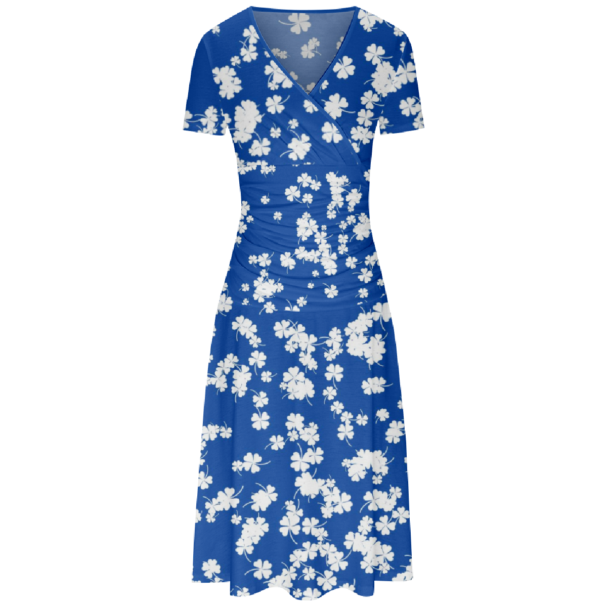 Women Flower Print Summer Long Dress Bodycon Short Sleeve V-Neckline Dress