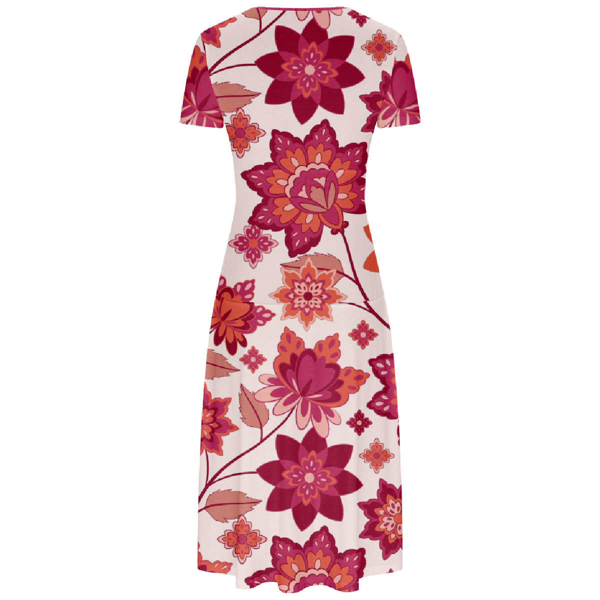 Red Flower Print Dress Women Allover Flower Pattern Print Dress V Neckline Short Sleeve